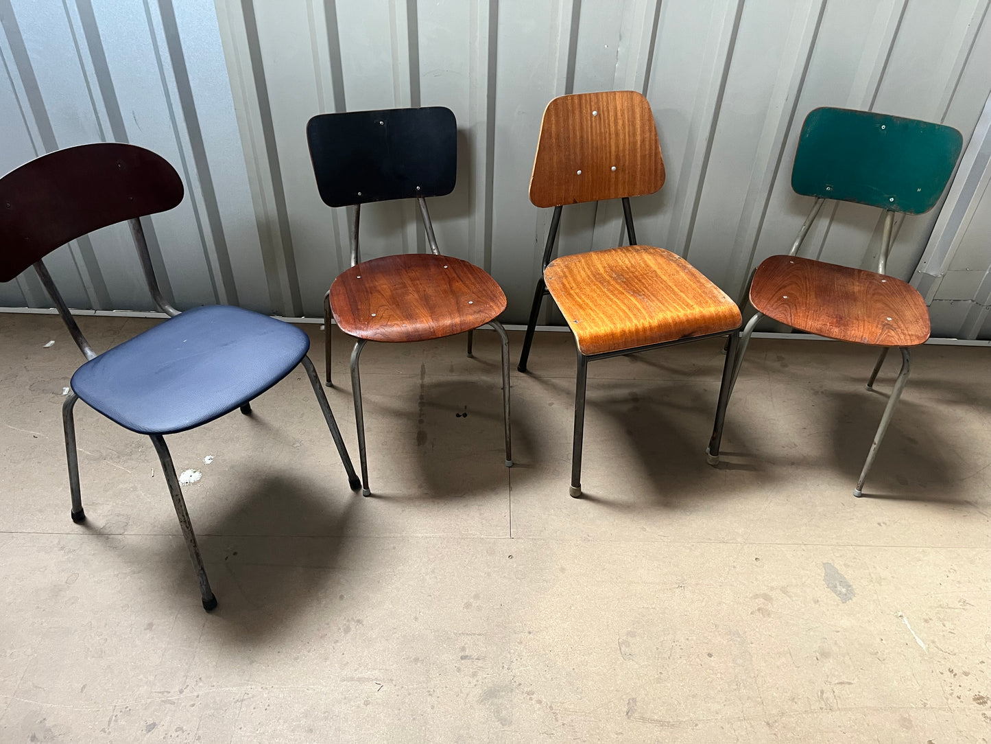 Vintage 1970s Danish Stacking Chairs- Mismatched set of four -