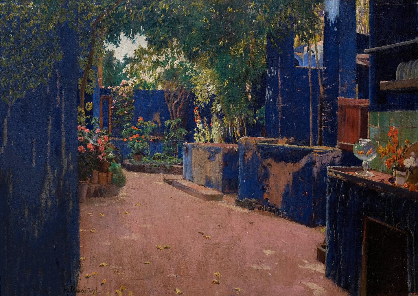 Santiago Rusinol Blue Courtyard. Arenys de Munt c1914 vintage print