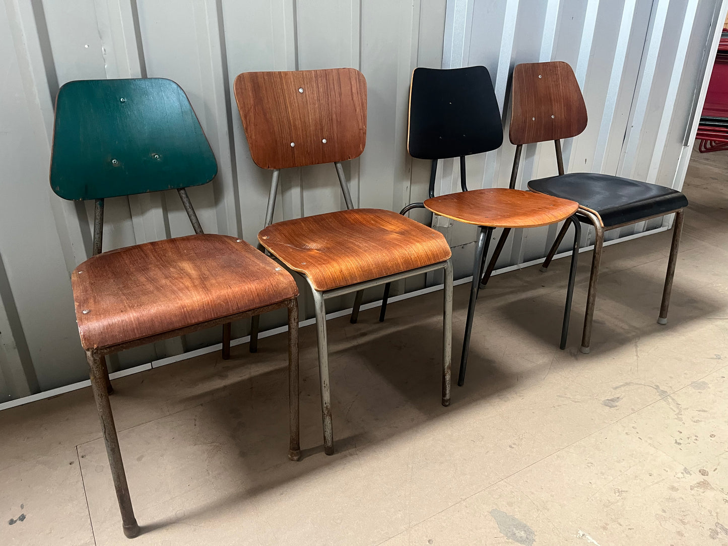 Vintage 1970s Danish Stacking Chairs- Mismatched set of four -