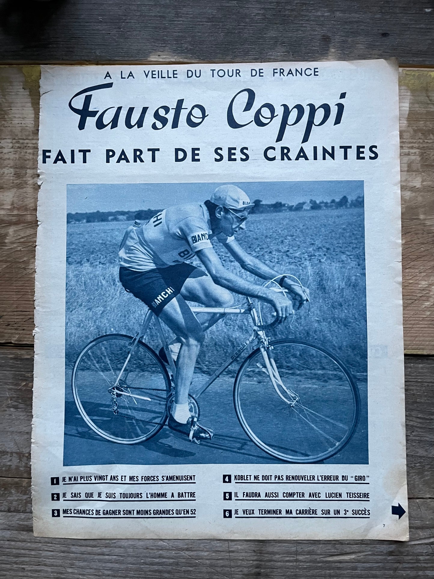 Fausto Coppi Bianchi 1950 original vintage cycling print