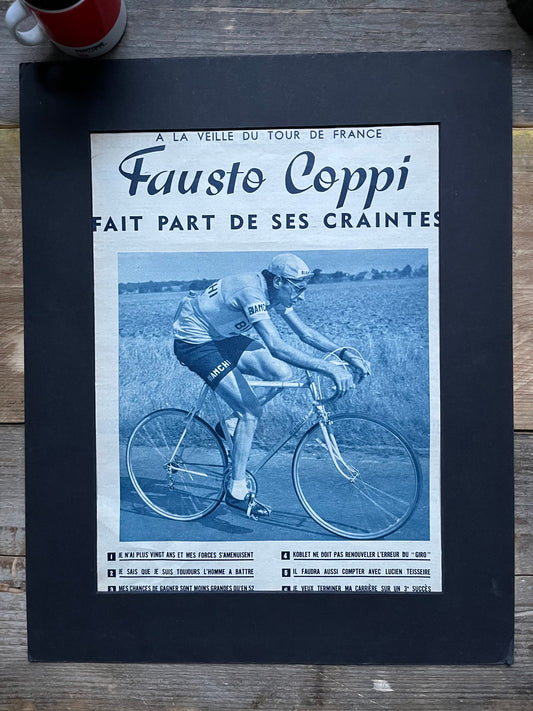 Fausto Coppi Bianchi 1950 original vintage cycling print