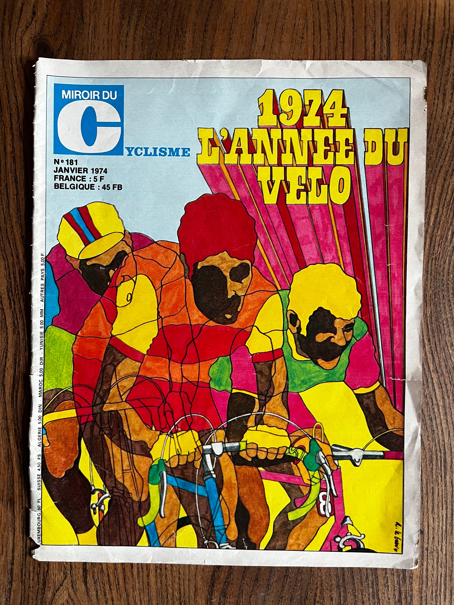 Vintage Tour de France psychedelic cycling print Eddy Merckx era 1974 L’annee du velo