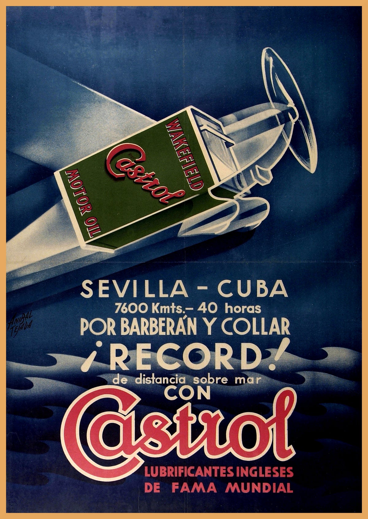 Castrol Sevilla to Cuba - Aviation Record Poster