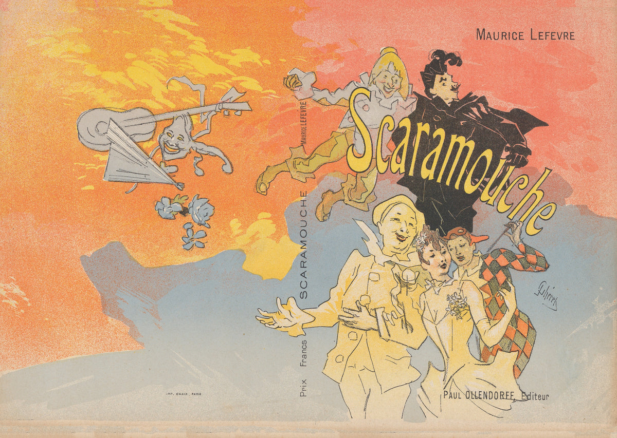 Cover illustration for Maurice Lefèvre's 'Scaramouche' Paris, P. Ollendorff, 1891
