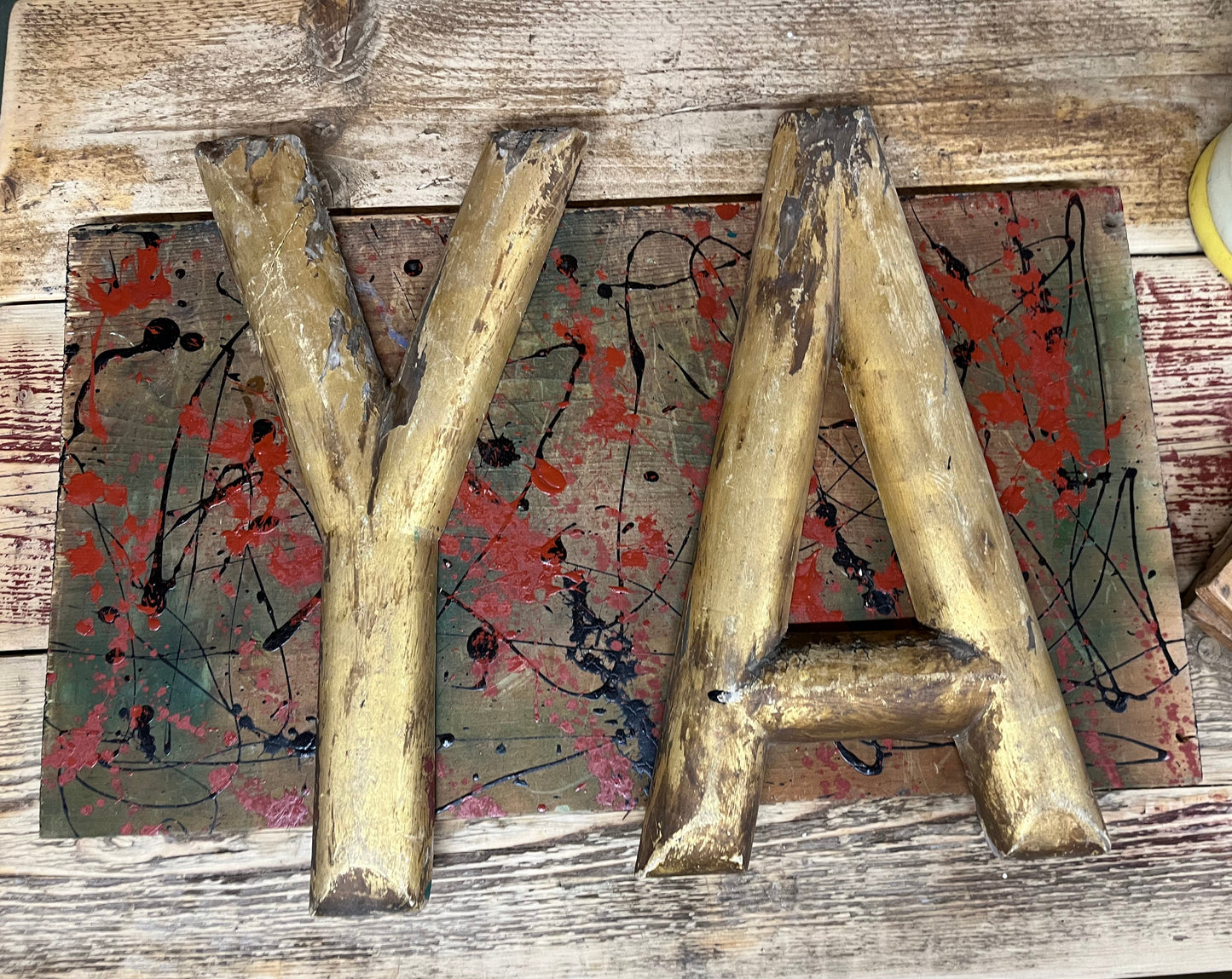 “YA” custom sign - antique shop lettering -Gold
