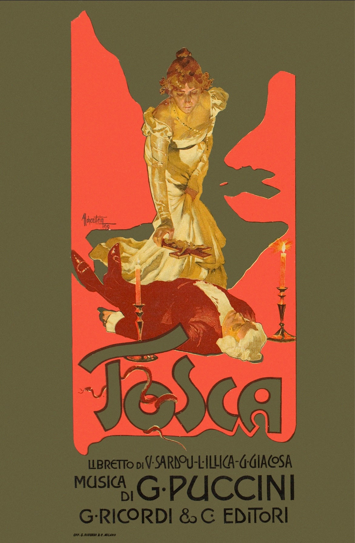 Tosca vintage Opera poster by Adolfo Hohenstein 1899