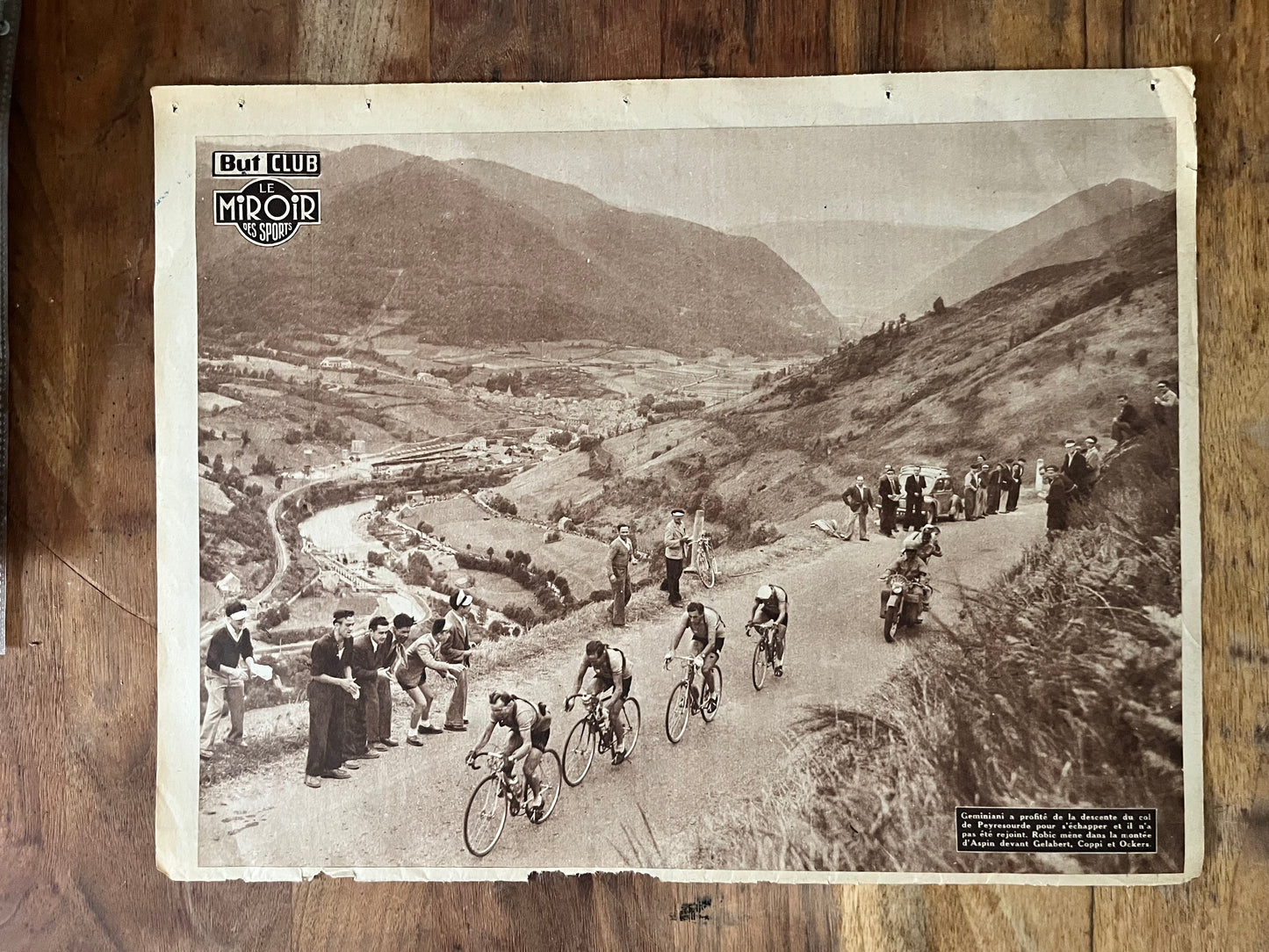 Vintage Tour de France cycling print c1951 Coppi Geminiani