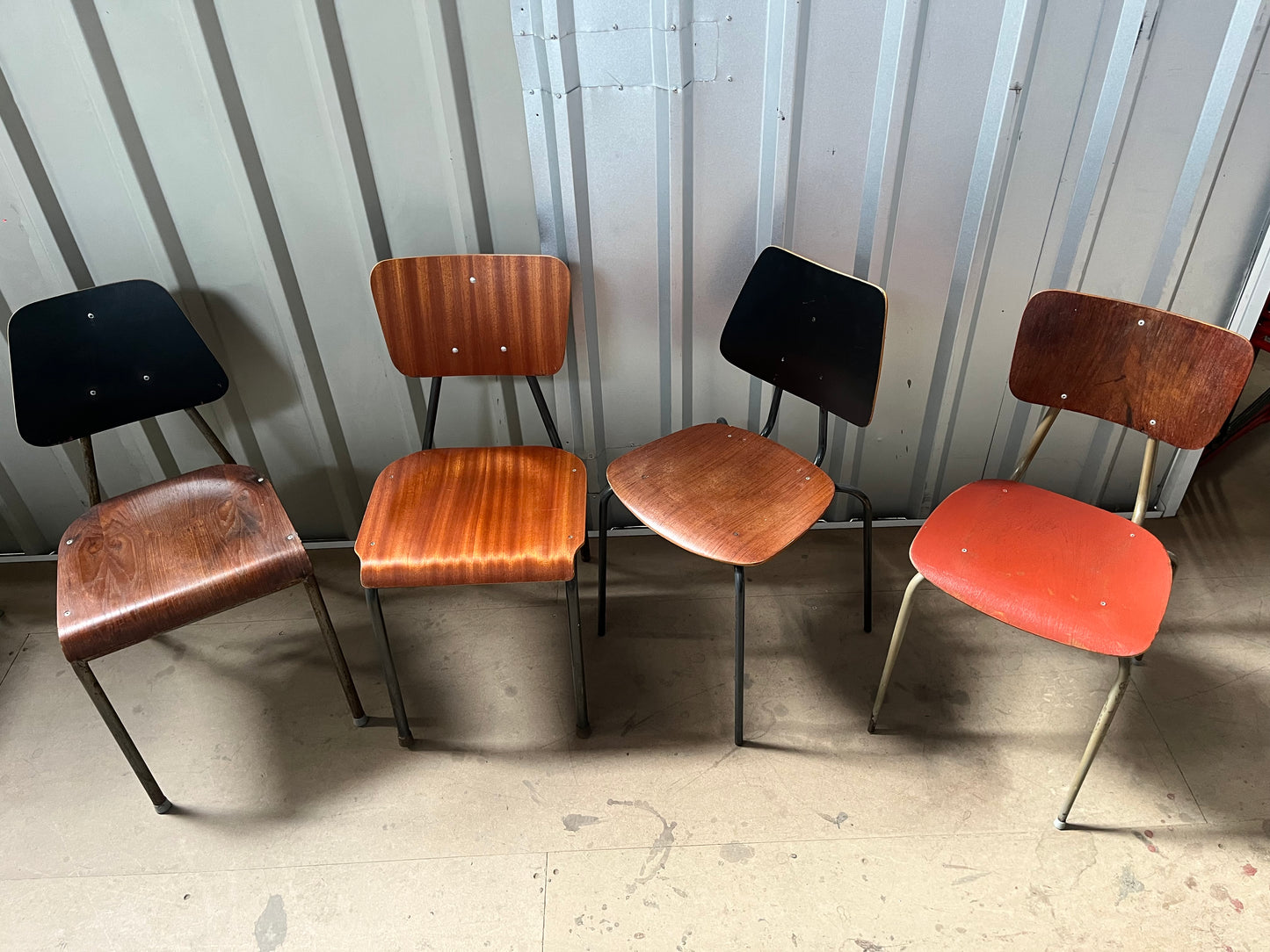 Vintage 1970s Danish Stacking Chairs- Mismatched set of four -