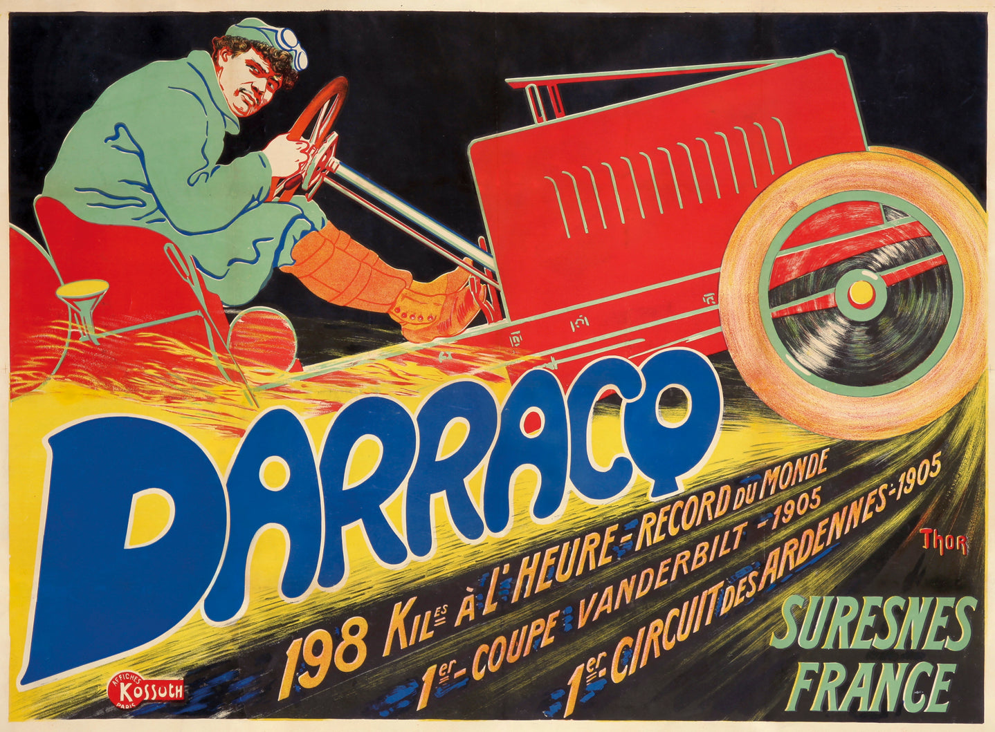 Vintage Racing car poster - Darracq c1906 by Walter Thor