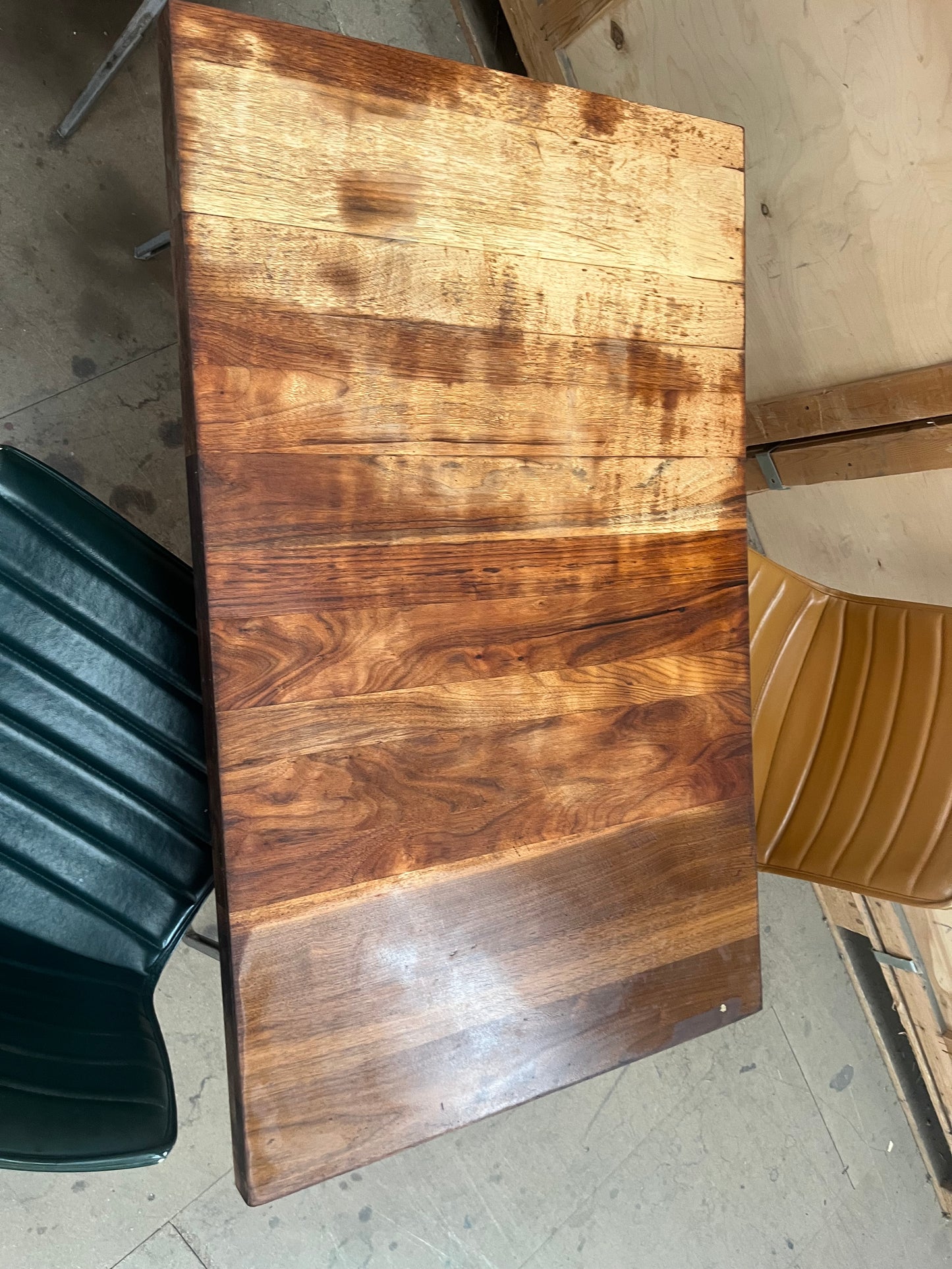 1950s James Leonard compass leg Desk with reclaimed oak top