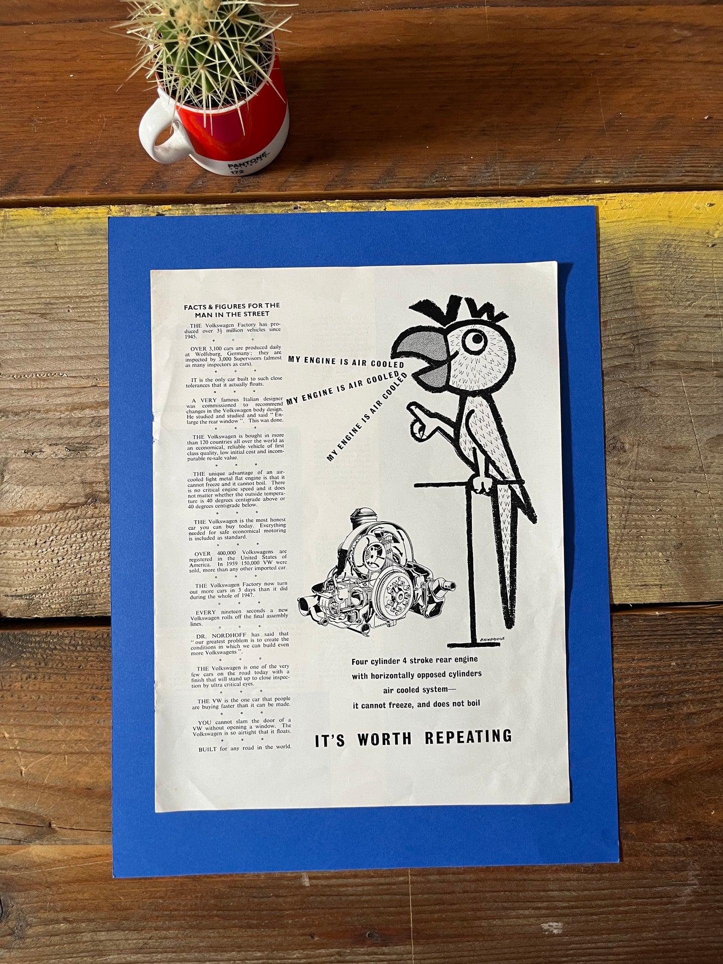 Vintage VW Volkswagen Beetle advertisement- Parrot 1960s