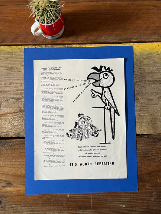 Vintage VW Volkswagen Beetle advertisement- Parrot 1960s