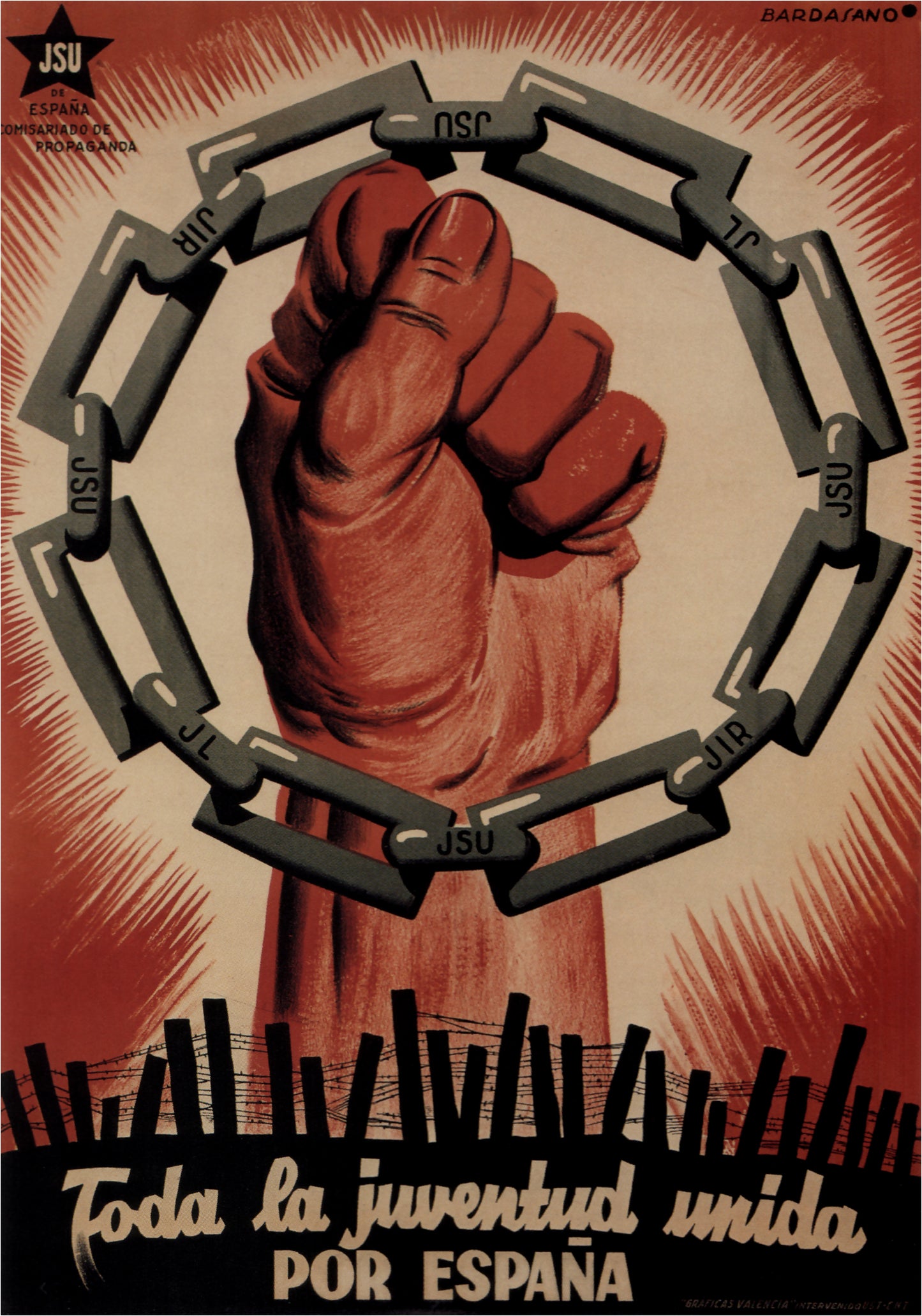 Spanish civil war Vintage Poster - “Toda La juventud unida por espana” c1937