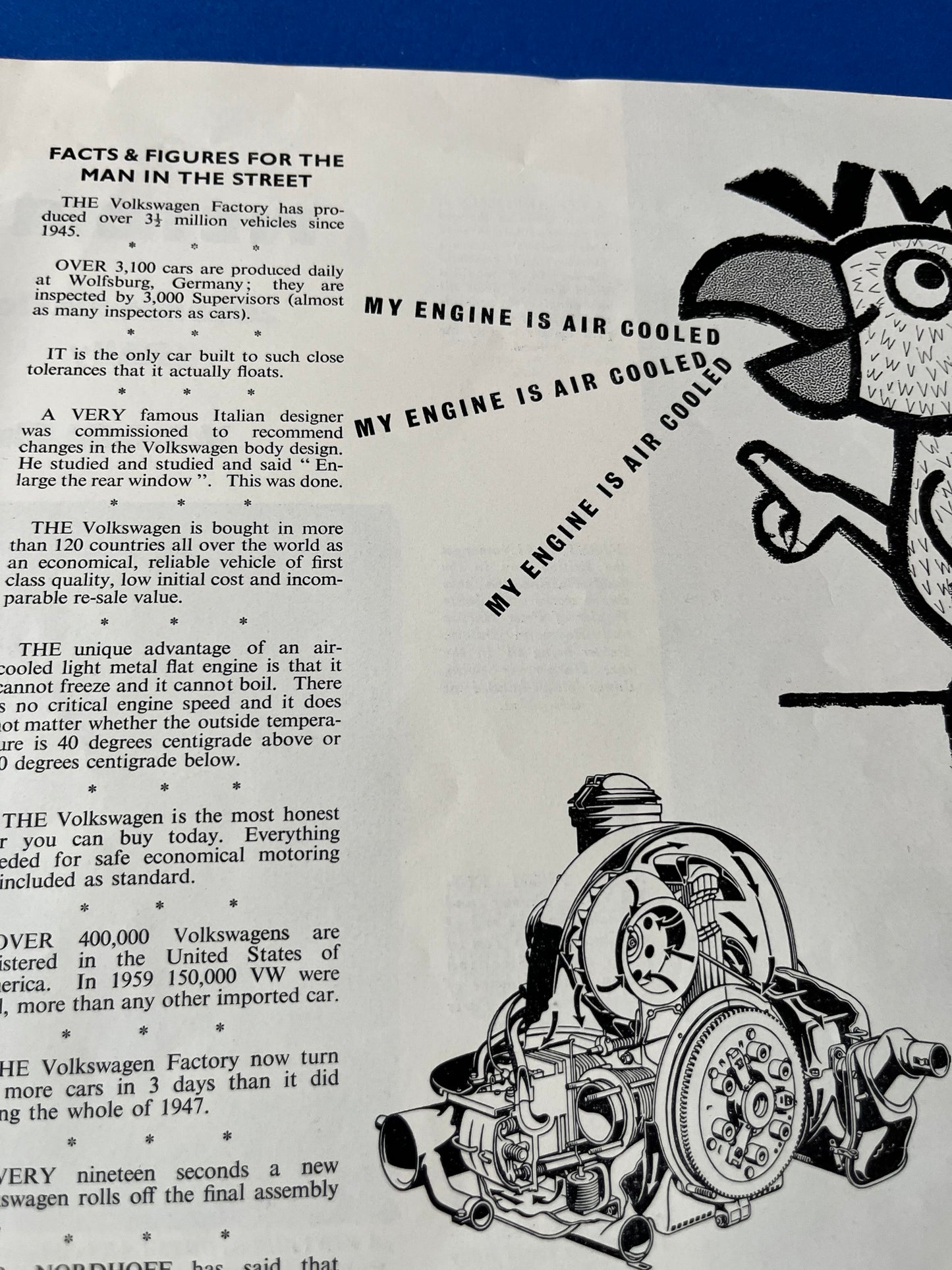 Vintage VW Volkswagen Beetle advertisement- Parrot 1960s