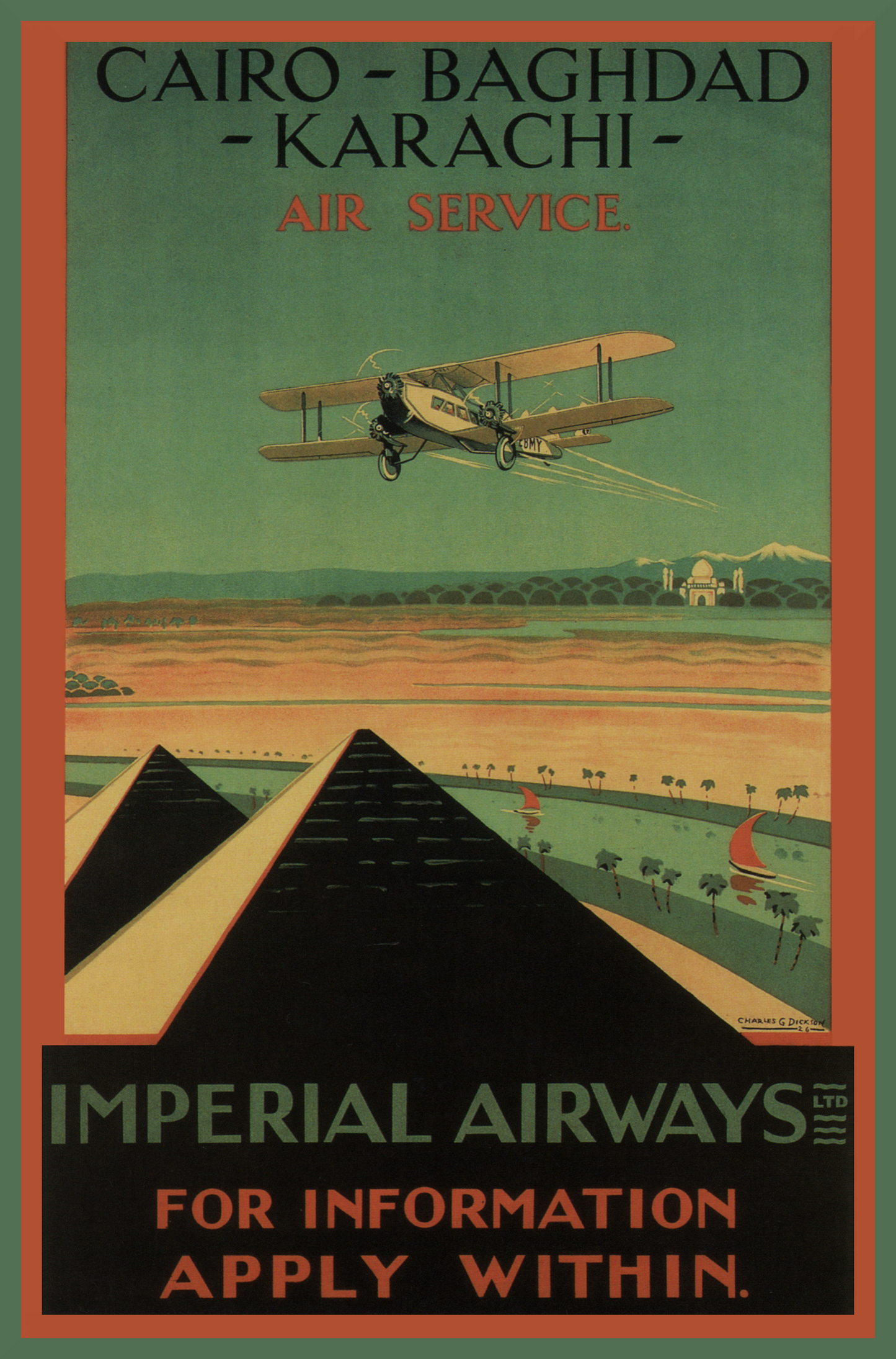 Vintage Travel poster - Imperial Airways Art Deco Egypt India Pakistan c1926