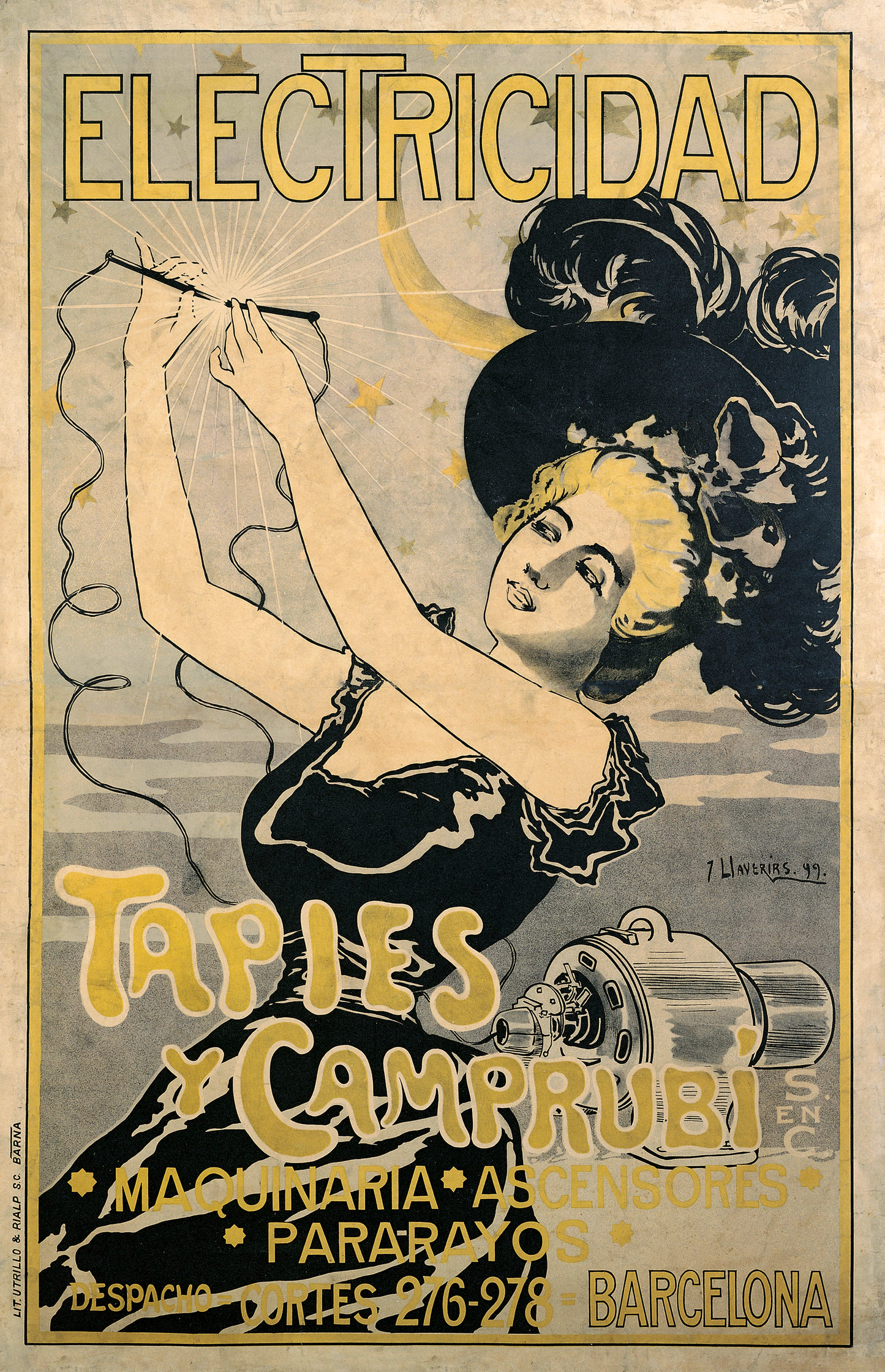 Vintage Advertising Poster - Electricidad Tapies y Camprubí, Barcelona 1899 Joan Llaverias
