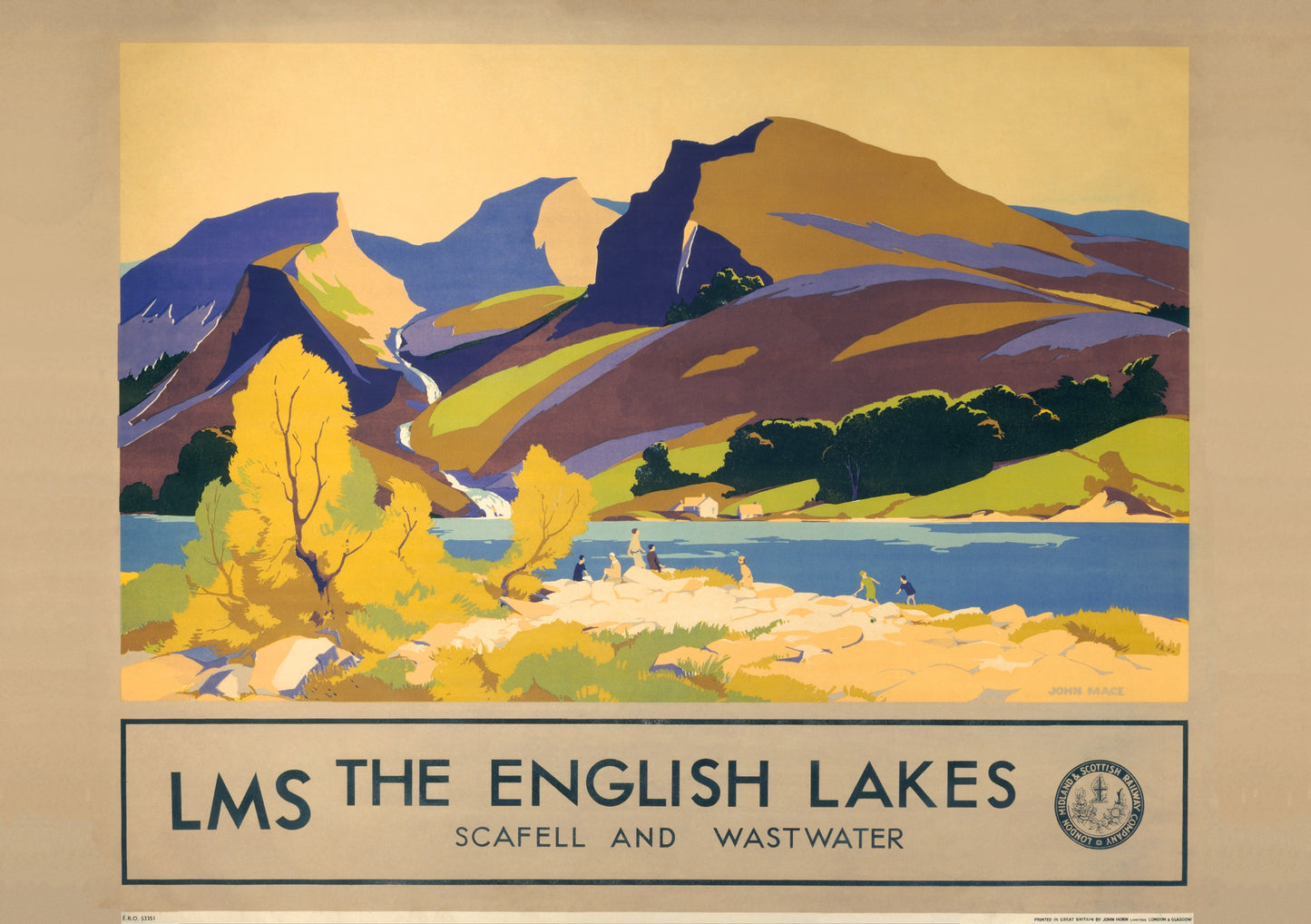 Vintage Art Deco Travel poster - English Lakes c1930s