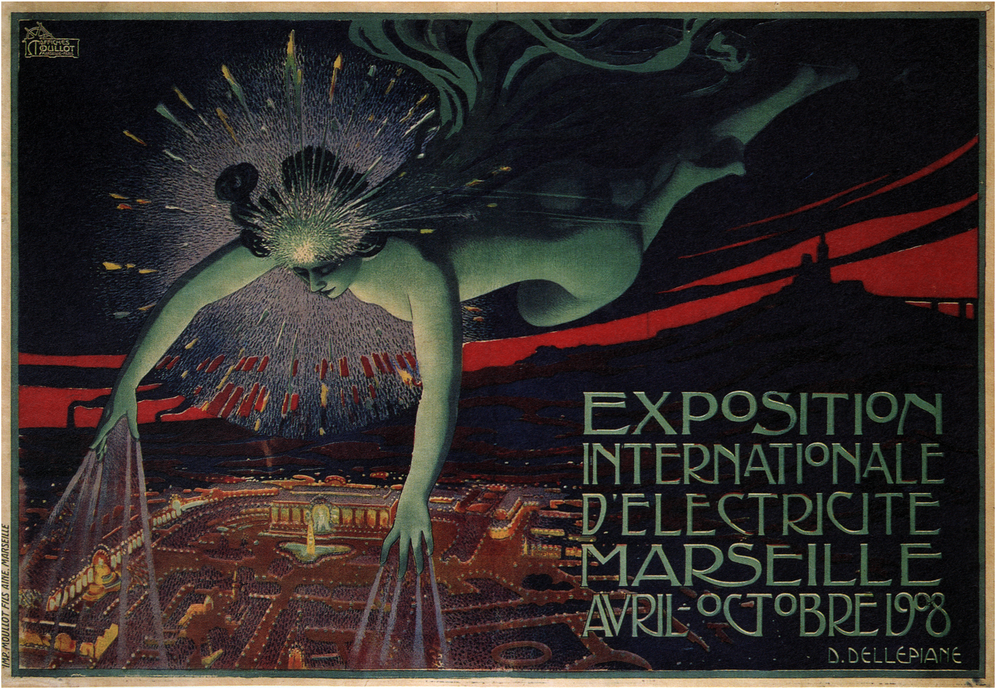 Exposition Marseille vintage poster - David Dellepiane 1908