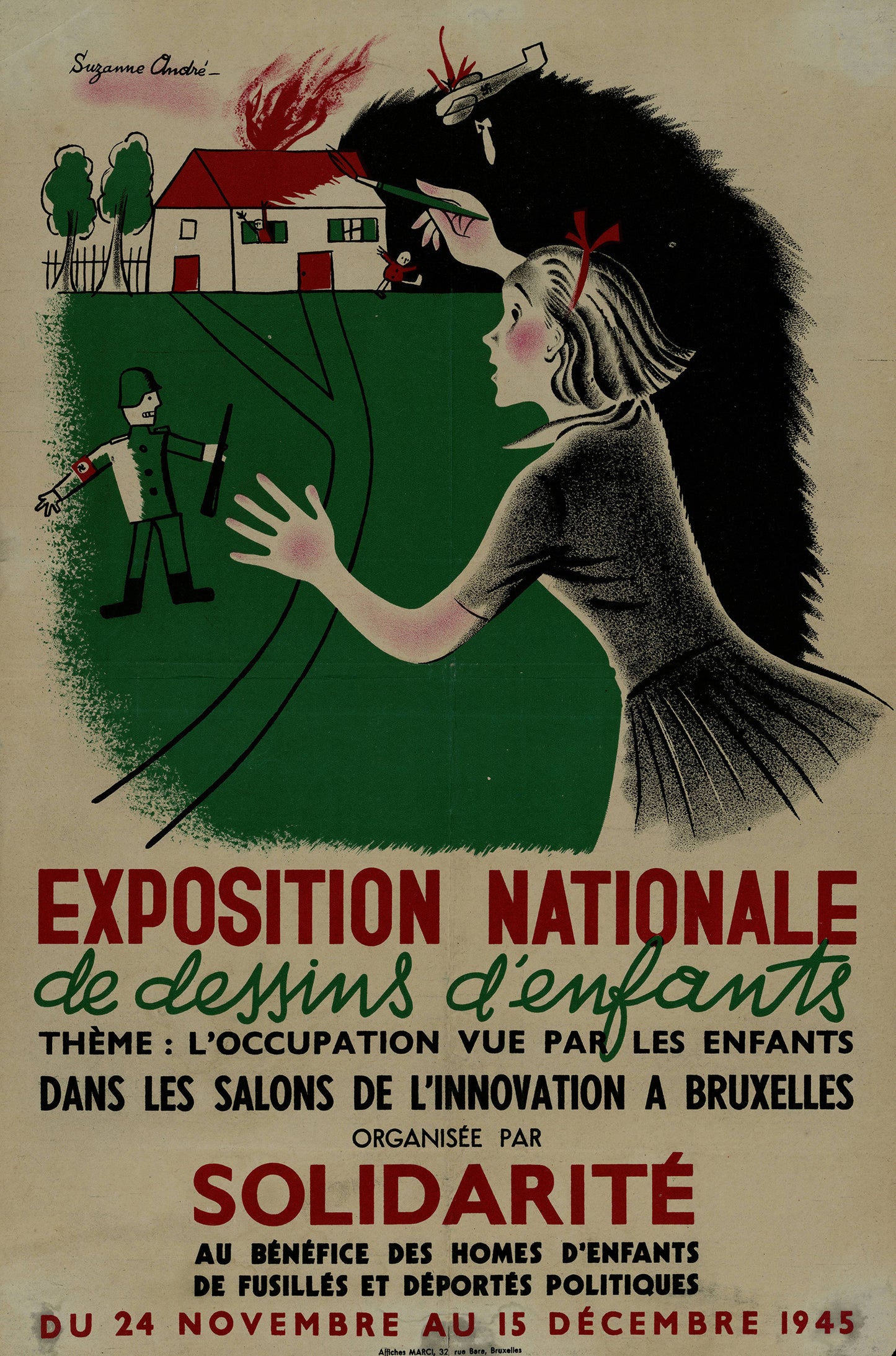 Belgian vintage Travel poster c1945 Exposition Nationale de Dessins d’enfants