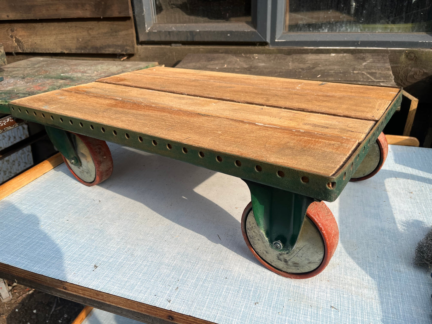 Vintage 1950s industrial trolley plant stand