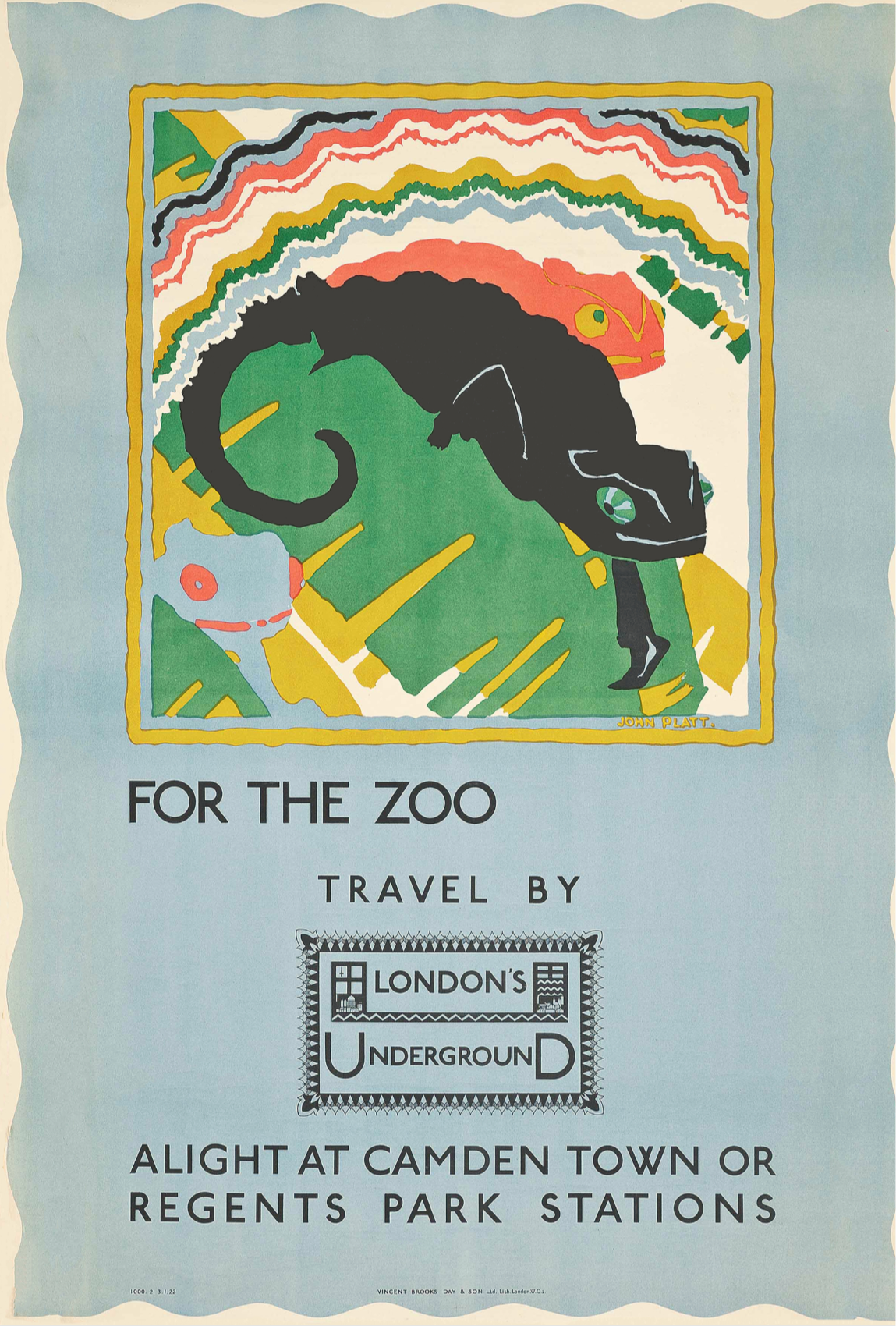 Vintage London Zoo, Advertising Poster - Edward McKnight Kauffer London Transport 1920s