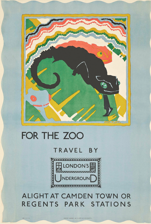 Vintage London Zoo, Advertising Poster - Edward McKnight Kauffer London Transport 1920s