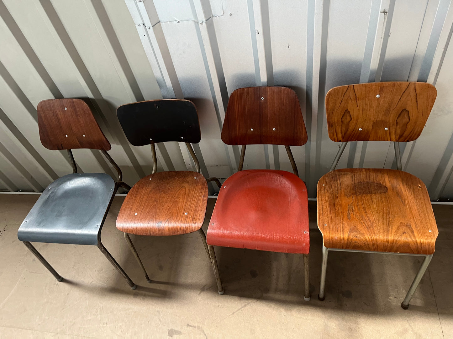 Vintage 1970s Danish Stacking Chairs- Mismatched set of four -