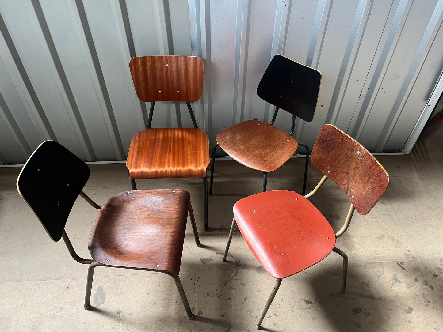 Vintage 1970s Danish Stacking Chairs- Mismatched set of four -