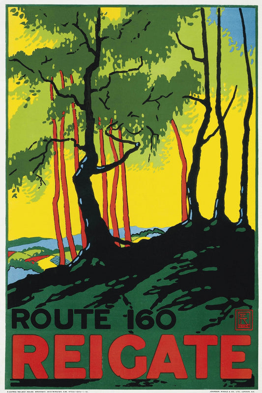Reigate route 160 travel poster 1915