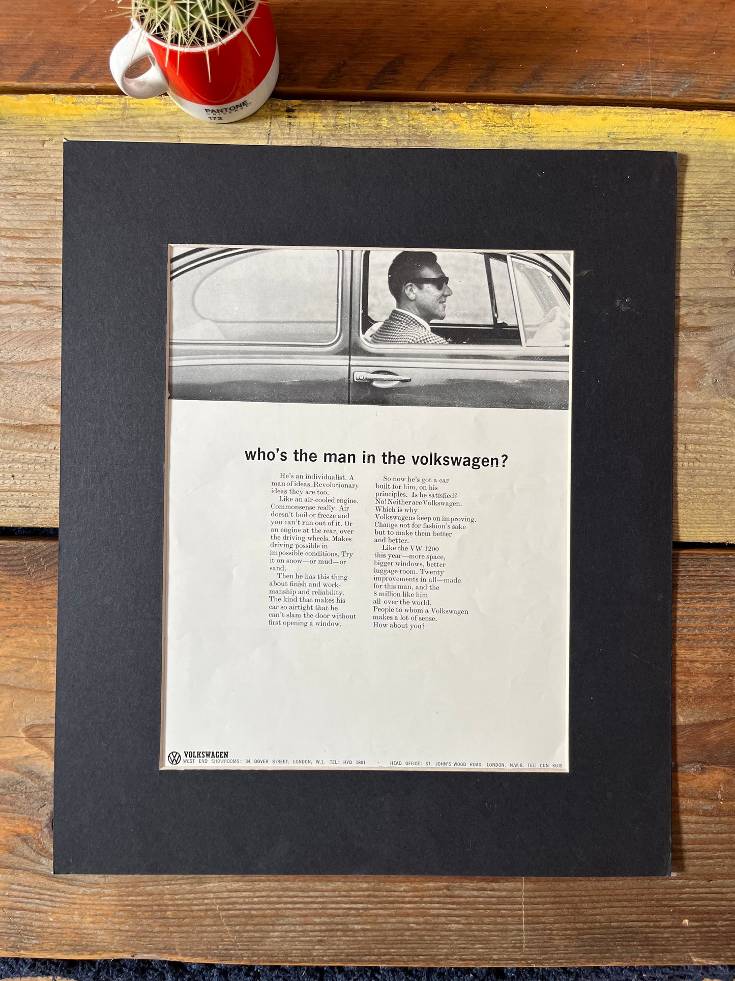 Vintage VW Volkswagen advertising print “Who’s the man in the Volkswagen?”- 1960s