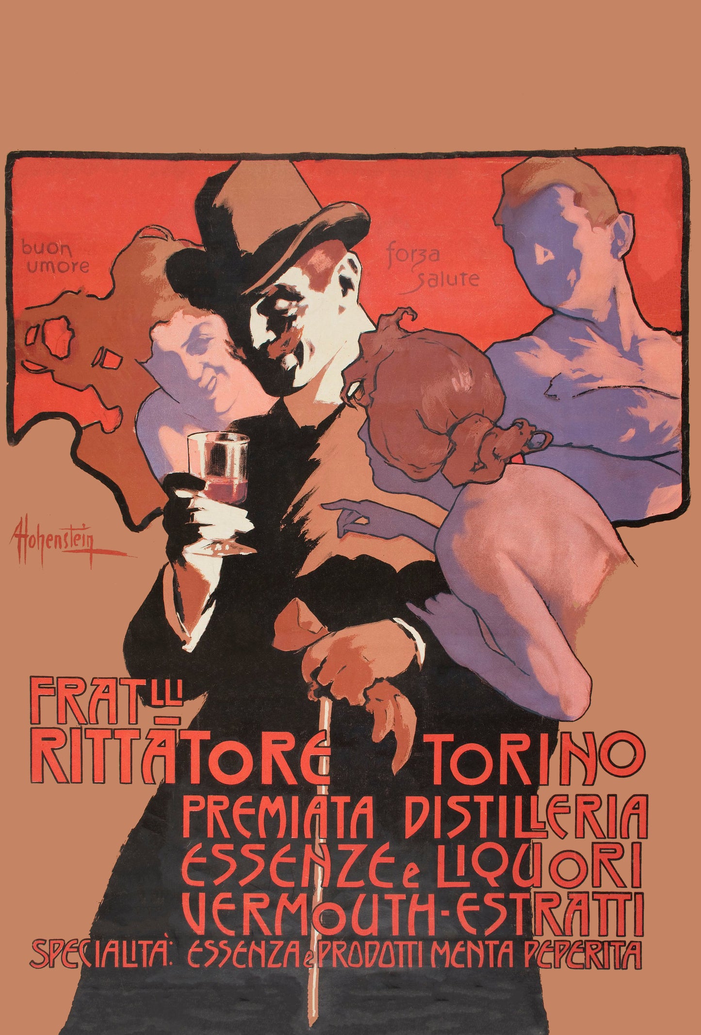 Fratelli Rittatore Italian drinks poster Adolfo Hohenstein c1902