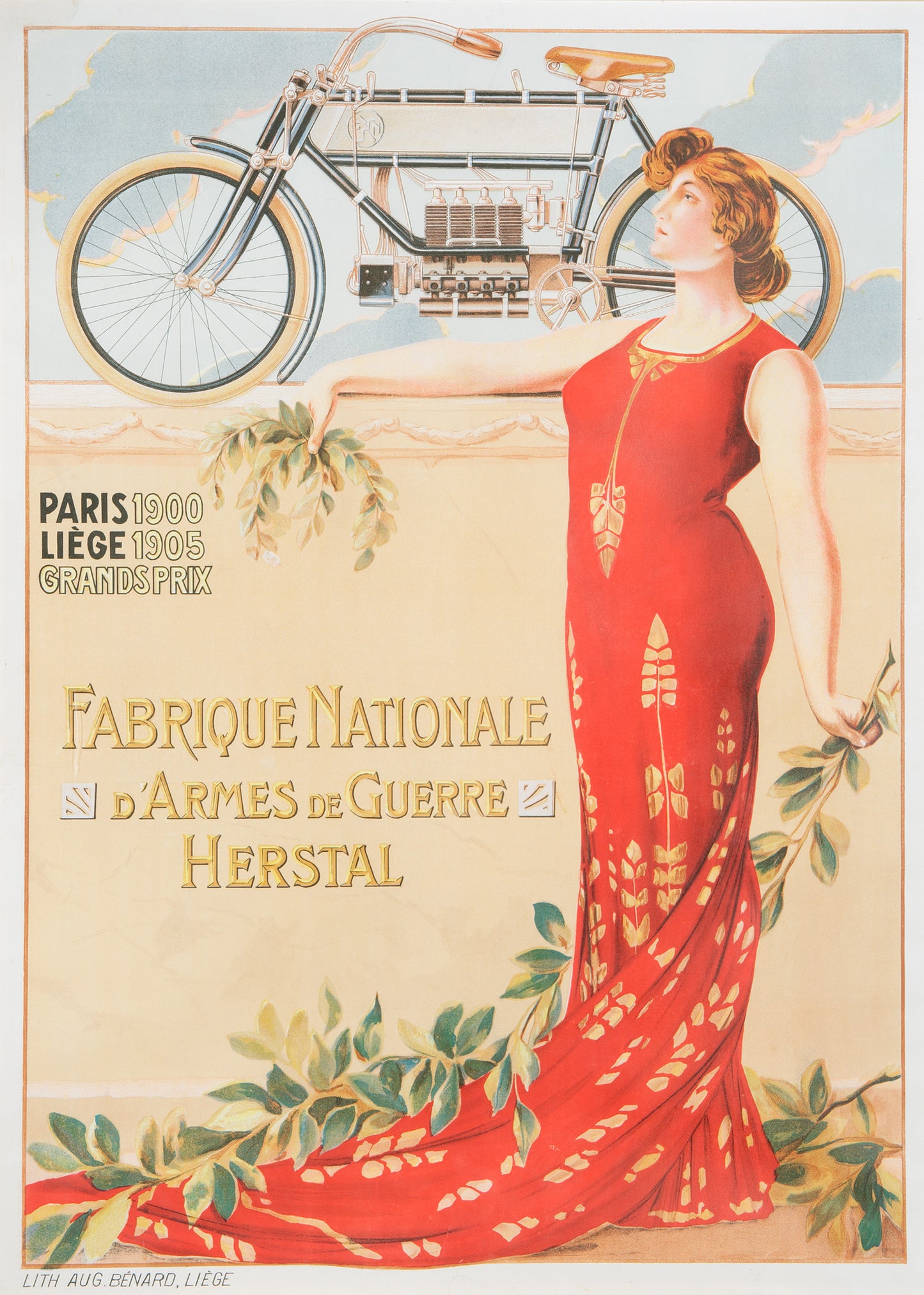 Vintage bicycle poster Herstal Paris 1900 Liège 1905 Grands prix.
