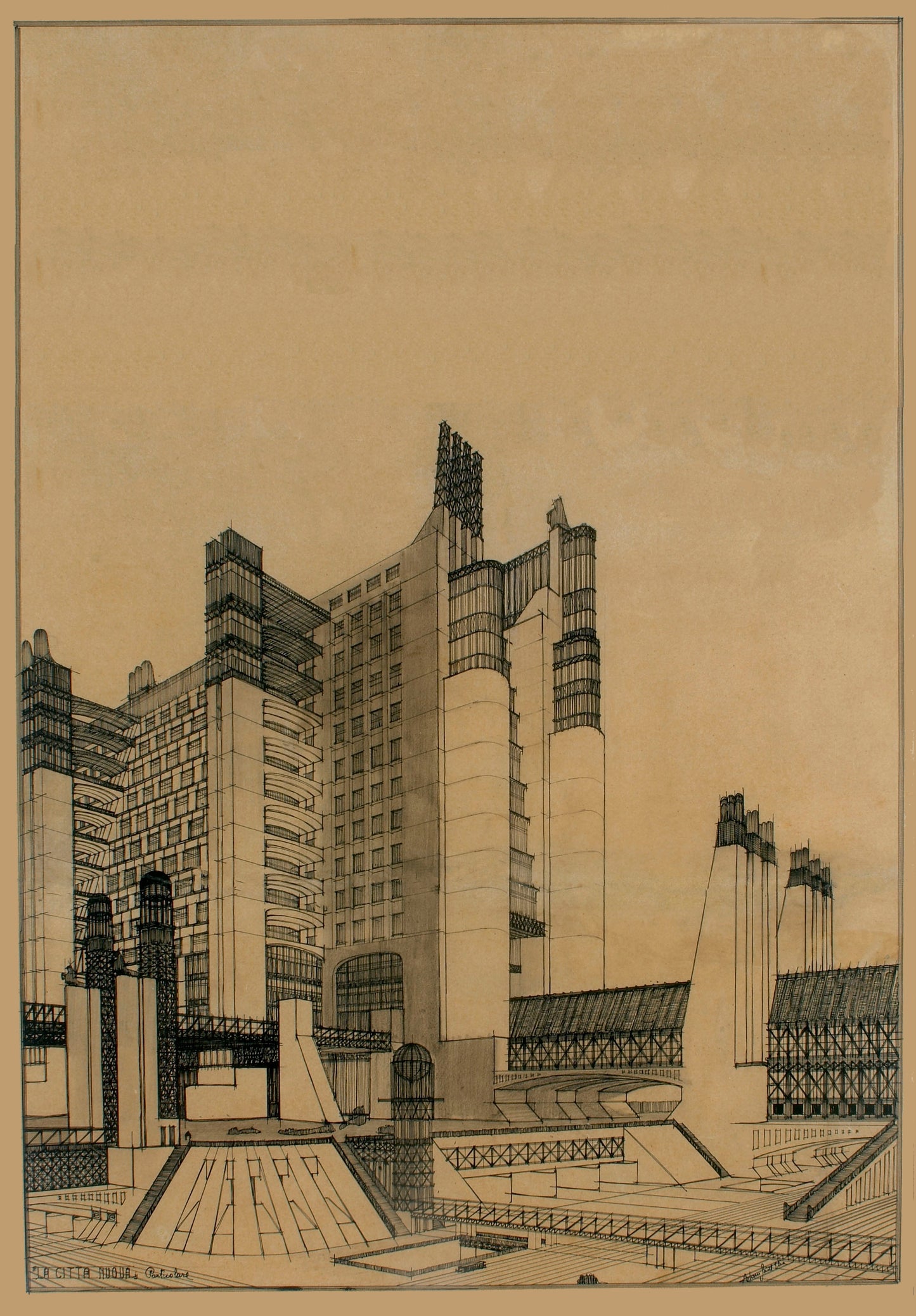 Antonio Sant'Elia - Italian futurism poster - House with External Elevators', Italy, c1914