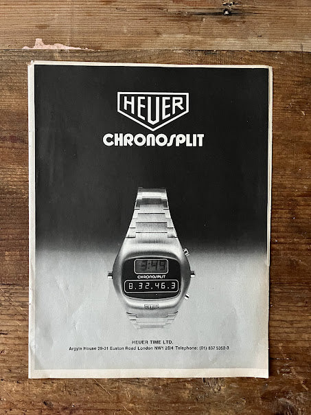 Vintage 1973 Tag Heuer Chronosplit watch advertisement