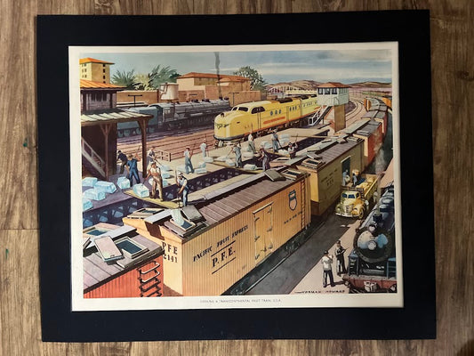 Vintage 1950s School Poster - Transcontinental fruit train - United States