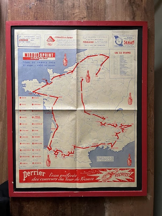 Tour de france / Perrier vintage route map 1956