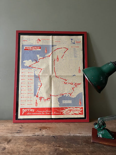 Tour de france / Perrier vintage route map 1956