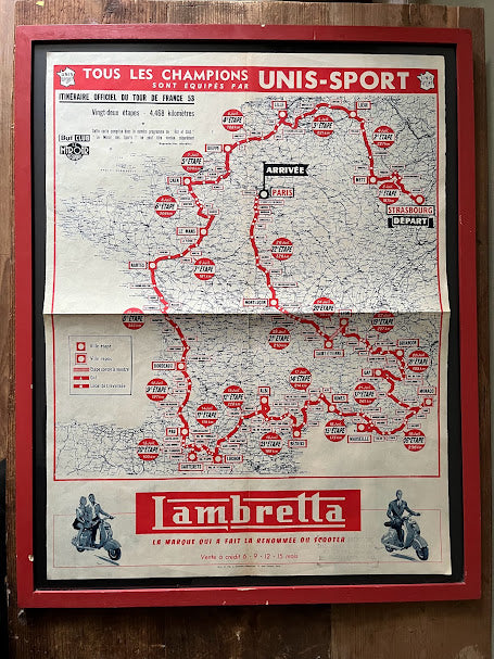 Tour de France Lambretta vintage route map 1953