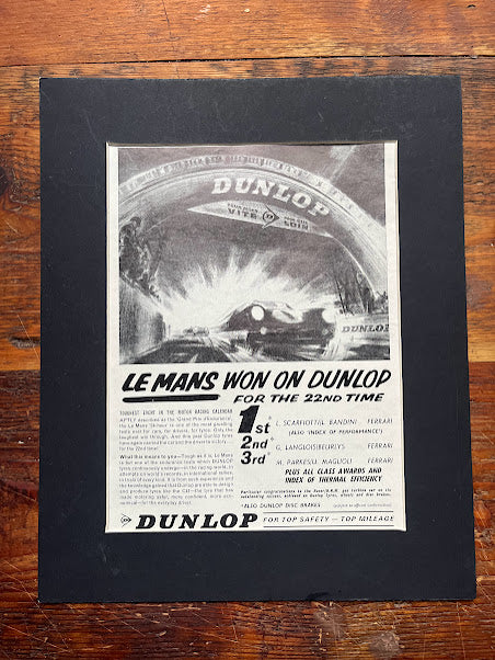 Vintage Race Advertisement, Dunlop/Le Mans 24 Hour -  c1961