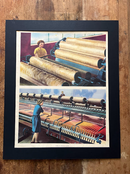 Vintage 1950s school poster - 'Making cloth'