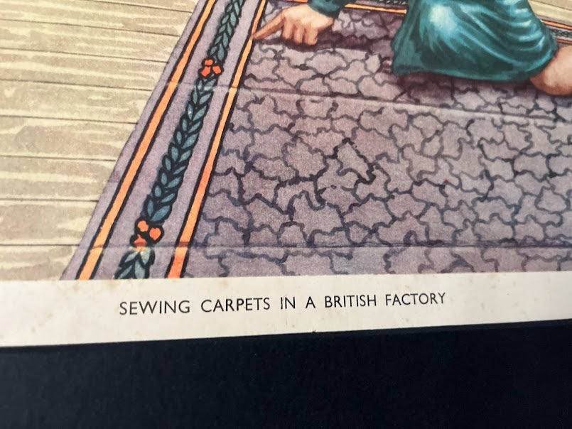 Vintage School Poster - 'Sewing carpets in a British factory', c1950s