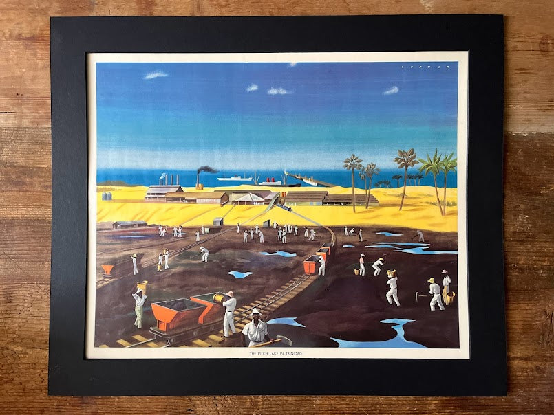 Vintage 1950s school poster - 'Pitch lake Trinidad'