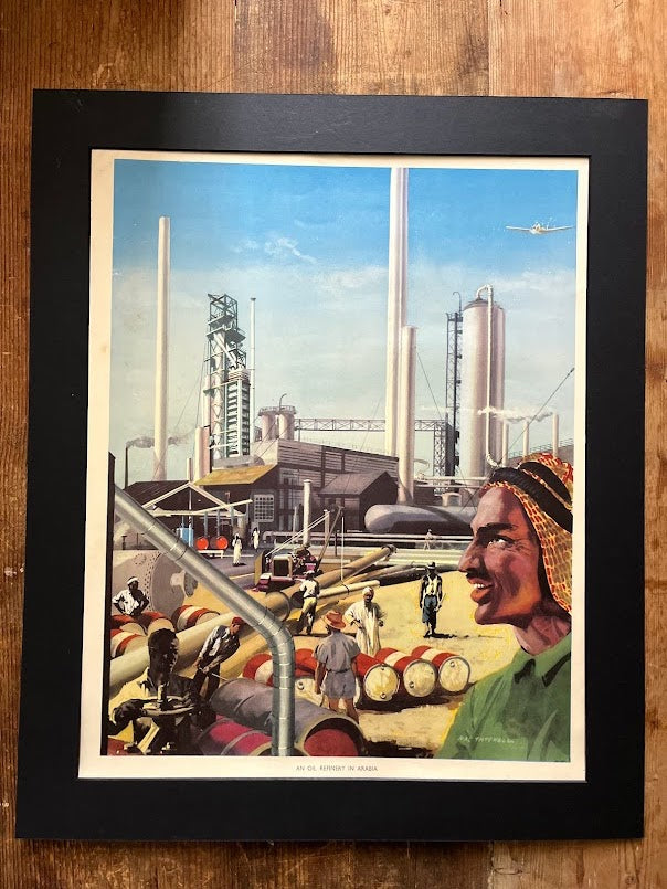 Vintage 1950s school poster - 'An oil refinery in Arabia'