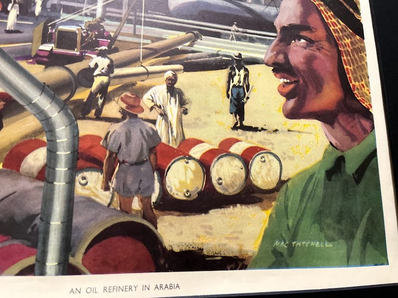 Vintage 1950s school poster - 'An oil refinery in Arabia'