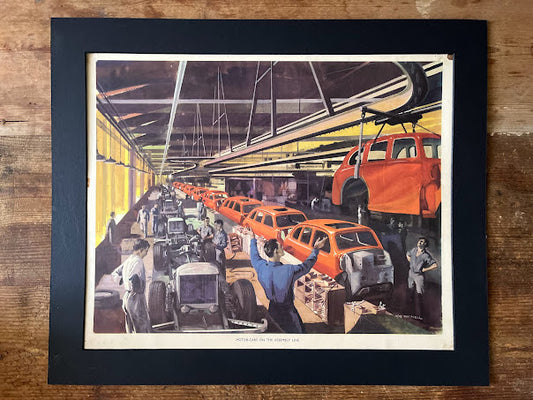 Vintage 1950s school poster - 'Motor car production'