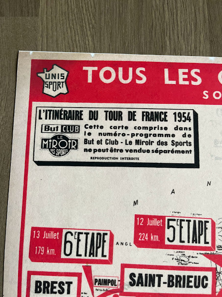 Vintage Vespa, Tour de France map 1954 - Reprint