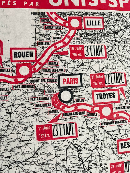 Vintage Vespa, Tour de France map 1954 - Reprint
