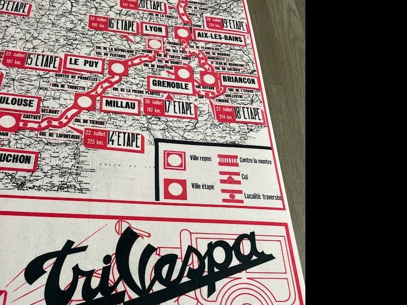 Vintage Vespa, Tour de France map 1954 - Reprint