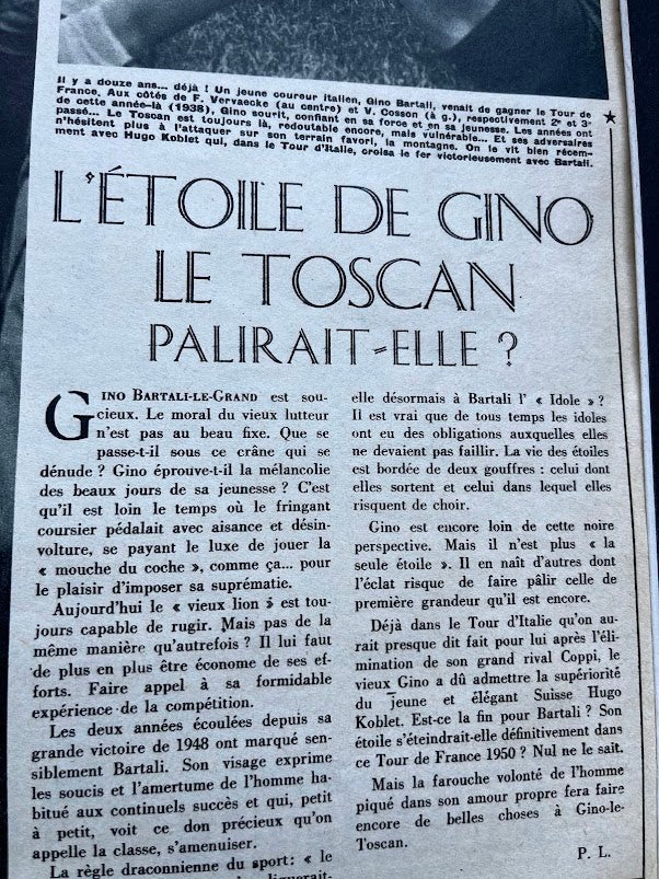 Vintage Cycling Print - Gino Bartali Original 1950 Tour de France