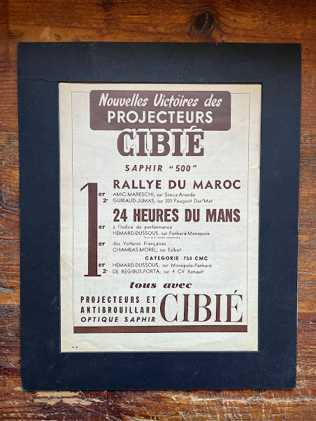 Vintage Cibie Le Mans 24 hr race Advertisement Print - 1952